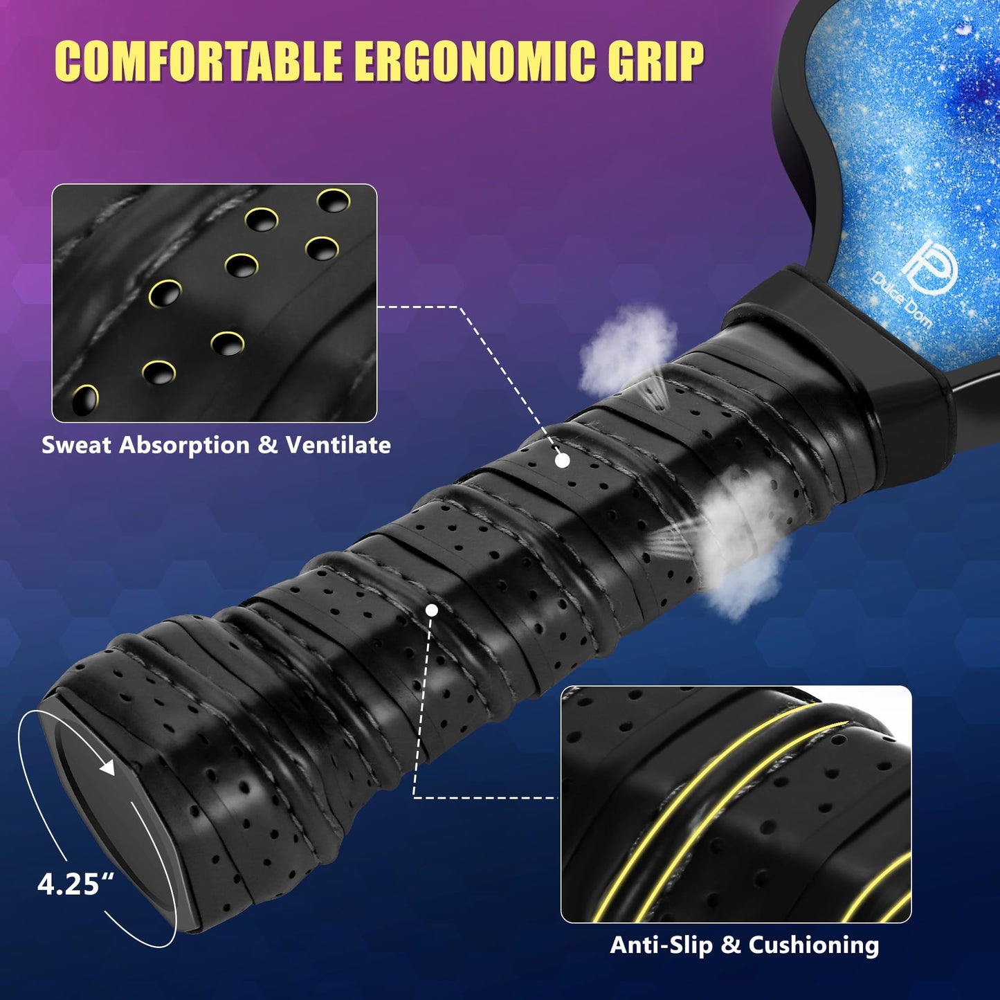 DULCE DOM Pickleball Paddles Set of 2/4 - USAPA Approved, Fiberglass/Carbon Fiber Pickleball Racket with 4 Indoor Outdoor Pickleball Balls and Pickleball Bag, Ideal Pickleball Training Equipment