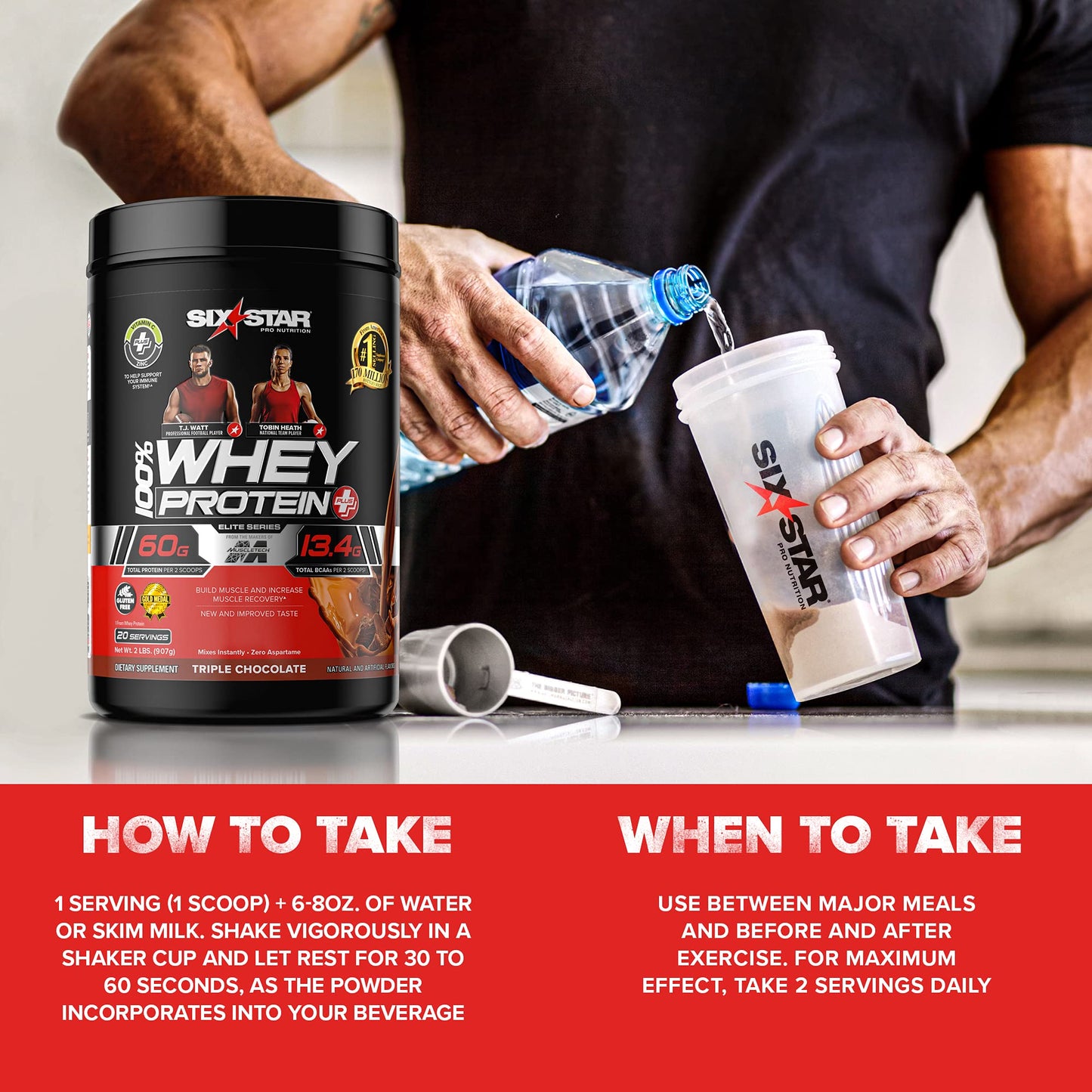 Six Star Whey Protein Powder Plus - Muscle Building & Recovery Formula with Whey Isolate Powder, BCAAs, 30g Protein, Immune Support - Post-Workout Supplement - Triple Chocolate, 1.8 lbs