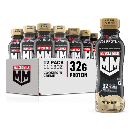 Muscle Milk Pro Advanced Nutrition Protein Shake, Knockout Chocolate, 11.16 Fl Oz (Pack of 12), 32g Protein, 1g Sugar, 16 Vitamins & Minerals, 5g Fiber, Workout Recovery, Energizing Snack, Packaging May Vary
