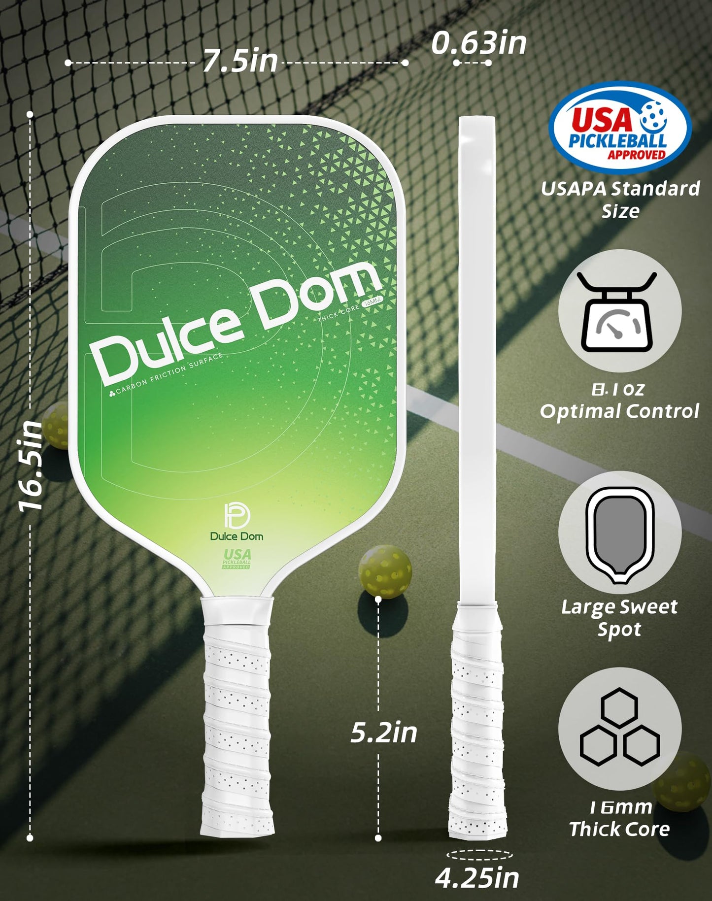 DULCE DOM Pickleball Paddles Set of 2/4 - USAPA Approved, Fiberglass/Carbon Fiber Pickleball Racket with 4 Indoor Outdoor Pickleball Balls and Pickleball Bag, Ideal Pickleball Training Equipment