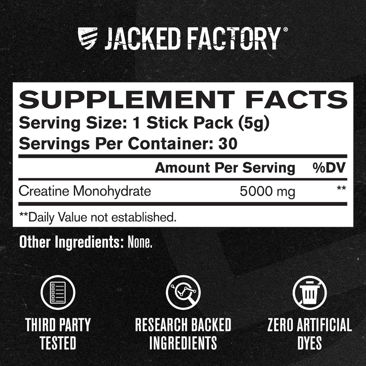 Jacked Factory Creatine Monohydrate Powder 150g - 5g Daily Creatine Supplement for Men and Women, Vegan-Friendly, Third-Party Tested - 30 Servings, Unflavored