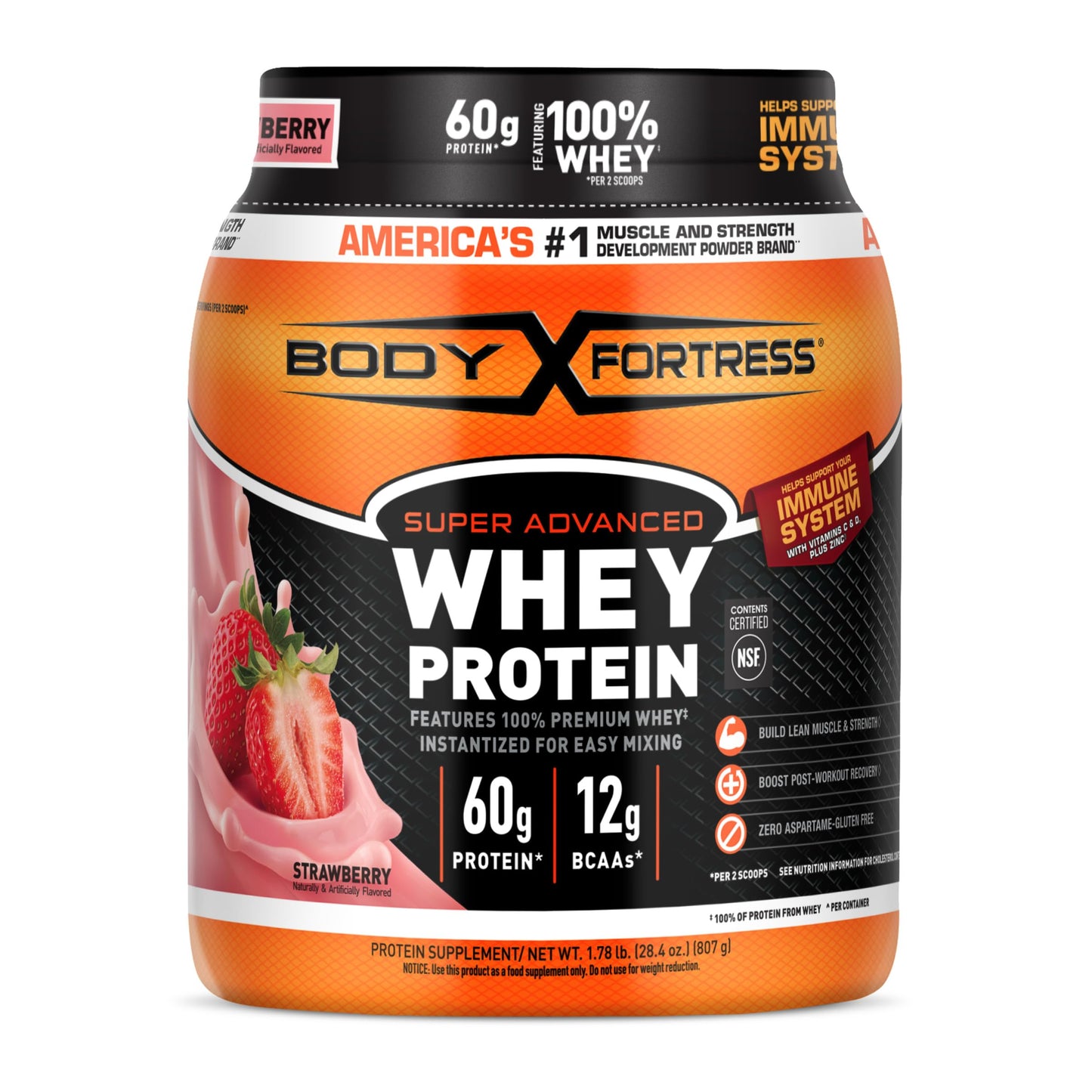 Body Fortress 100% Whey, Premium Protein Powder, Chocolate, 1.78lbs