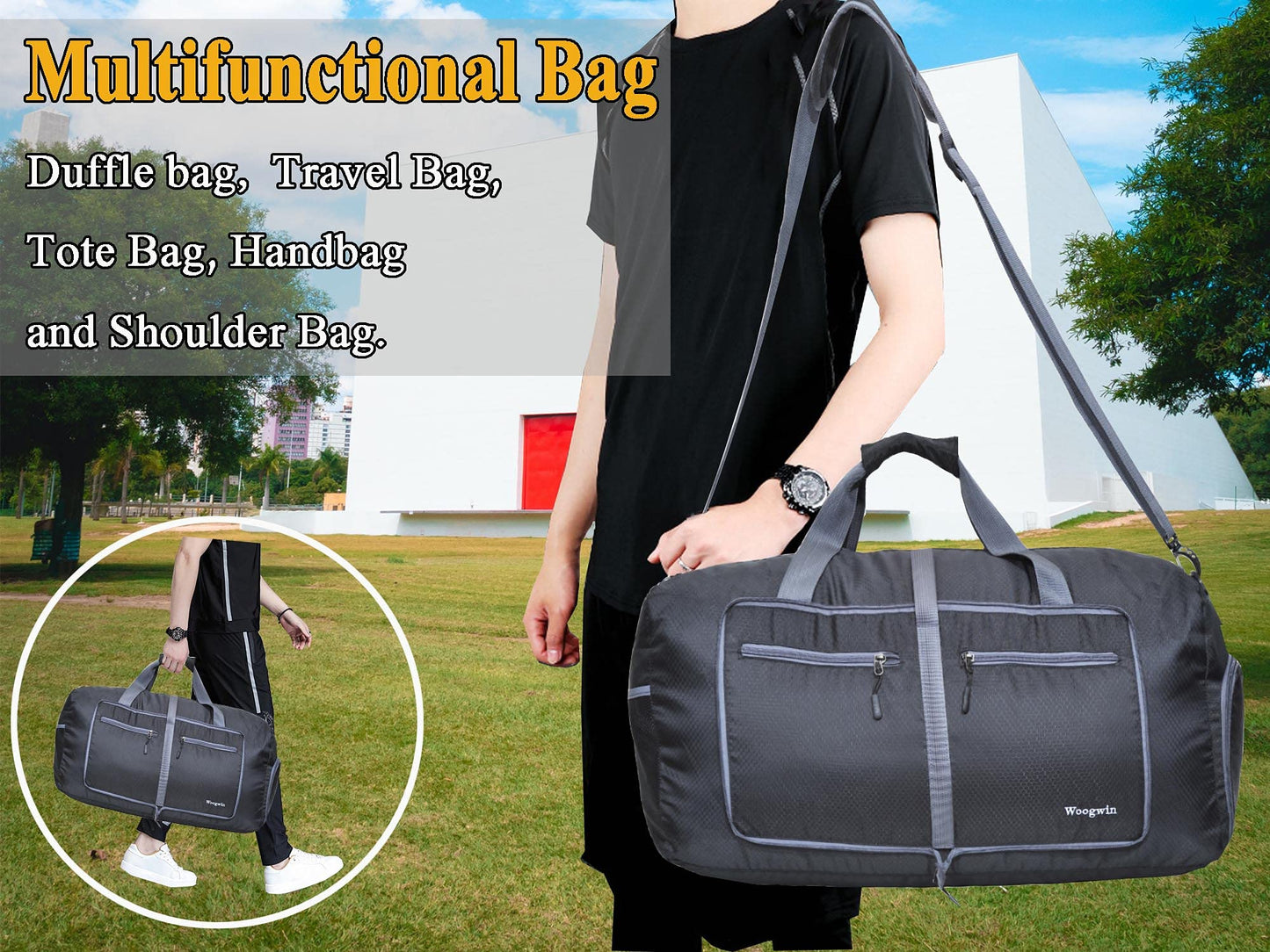 Woogwin Travel Duffel Bag Large Foldable Waterproof Overnight Bag for Beach Swim Bags Pool Sports Gym
