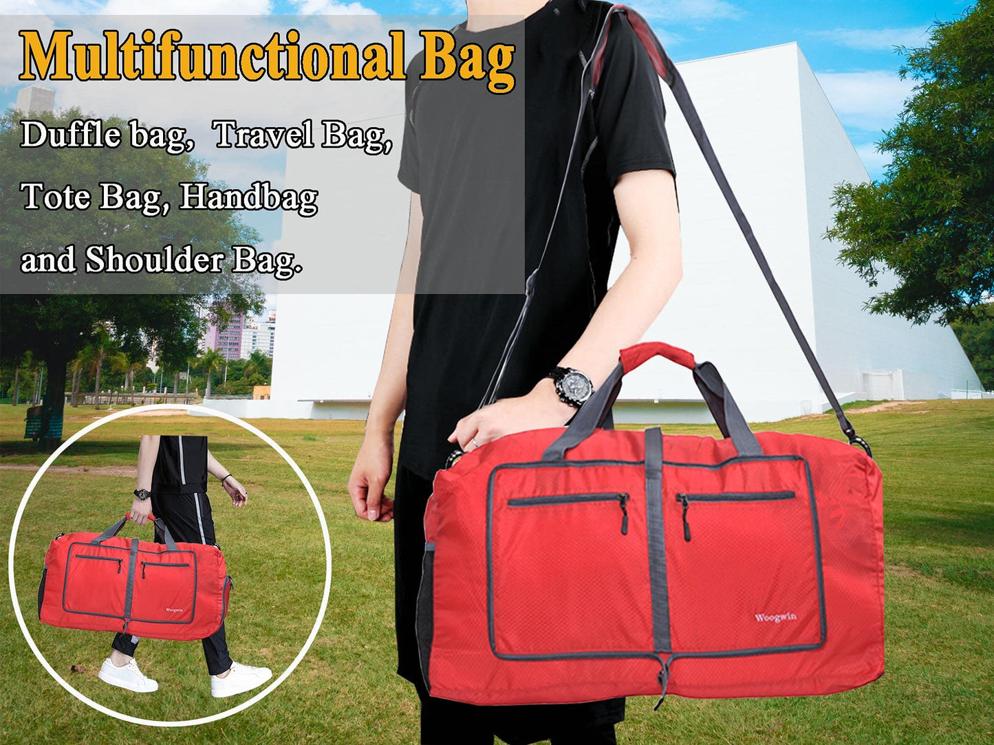 Woogwin Travel Duffel Bag Large Foldable Waterproof Overnight Bag for Beach Swim Bags Pool Sports Gym