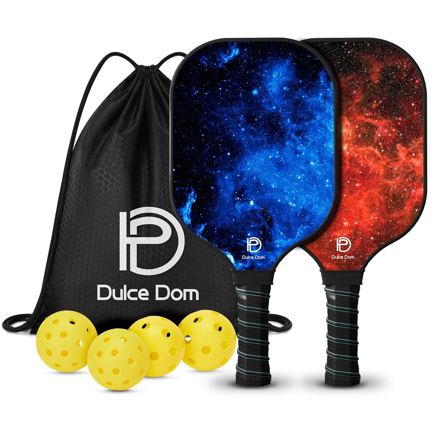 DULCE DOM Pickleball Paddles Set of 2/4 - USAPA Approved, Fiberglass/Carbon Fiber Pickleball Racket with 4 Indoor Outdoor Pickleball Balls and Pickleball Bag, Ideal Pickleball Training Equipment