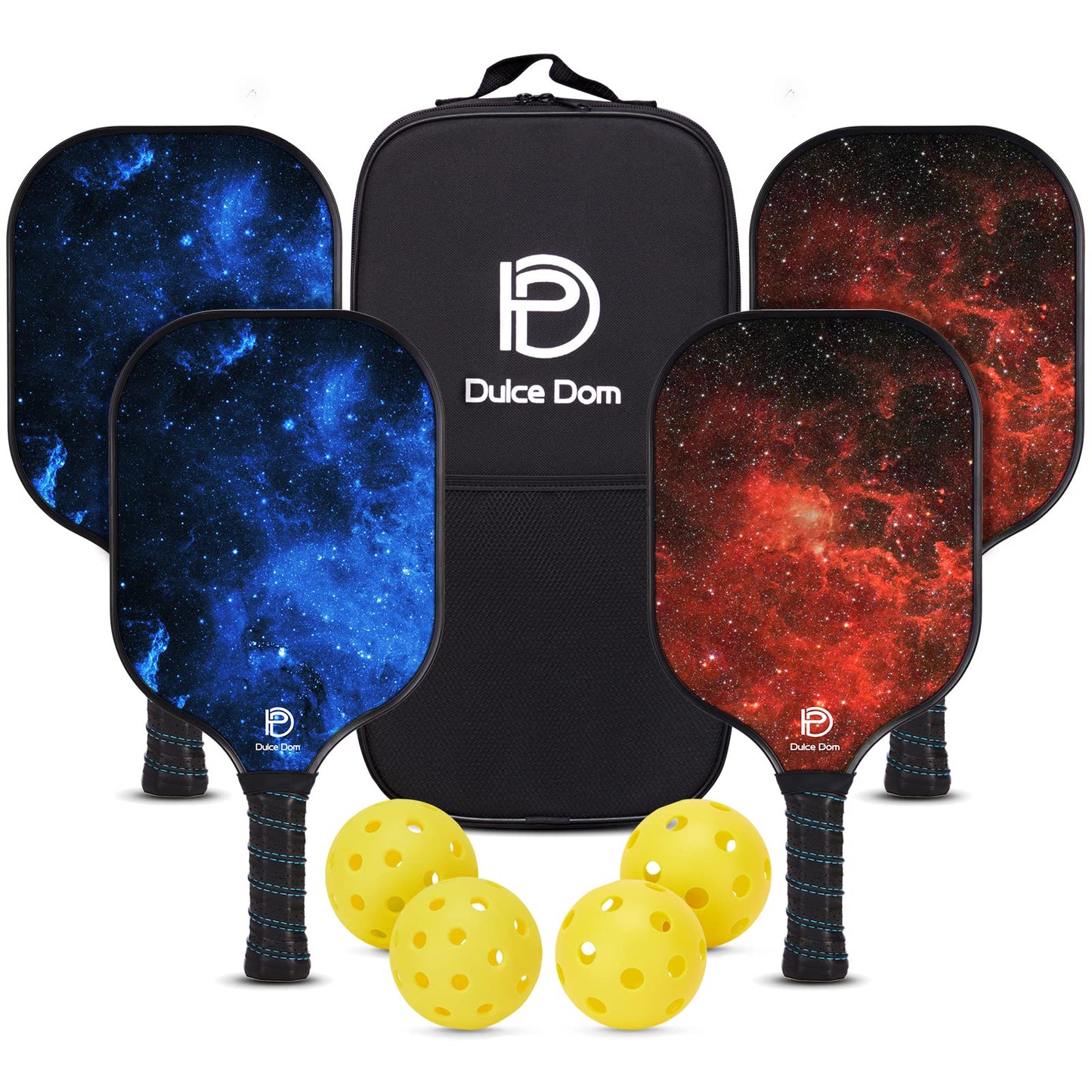 DULCE DOM Pickleball Paddles Set of 2/4 - USAPA Approved, Fiberglass/Carbon Fiber Pickleball Racket with 4 Indoor Outdoor Pickleball Balls and Pickleball Bag, Ideal Pickleball Training Equipment