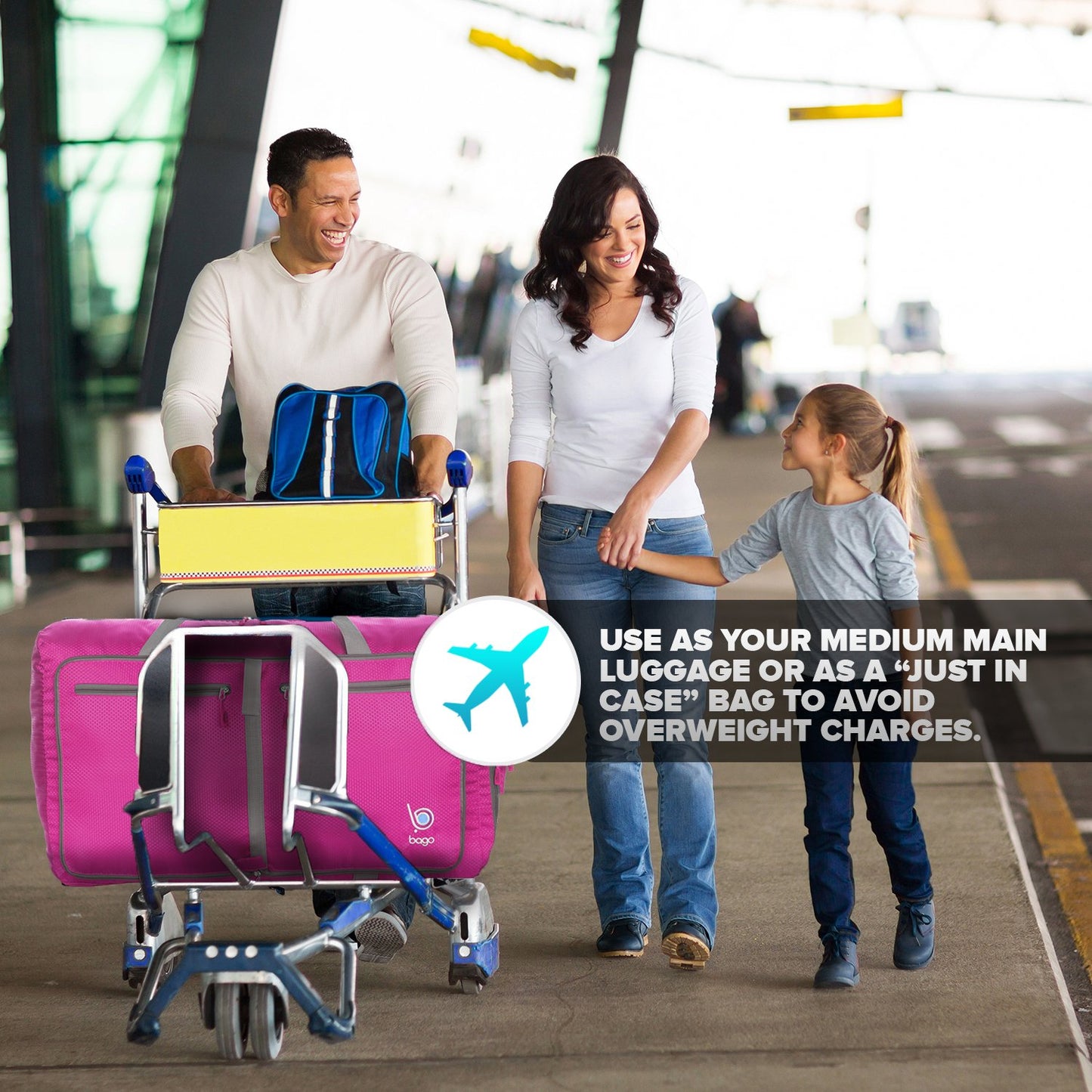 Bago Foldable Duffel Bags for Traveling Women & Men - 40L Sports Packable Duffle Bag for Travel with Shoe Compartment - Water Repellant, Heavy Duty, Lightweight Folding & Collapsible (SnowPink)