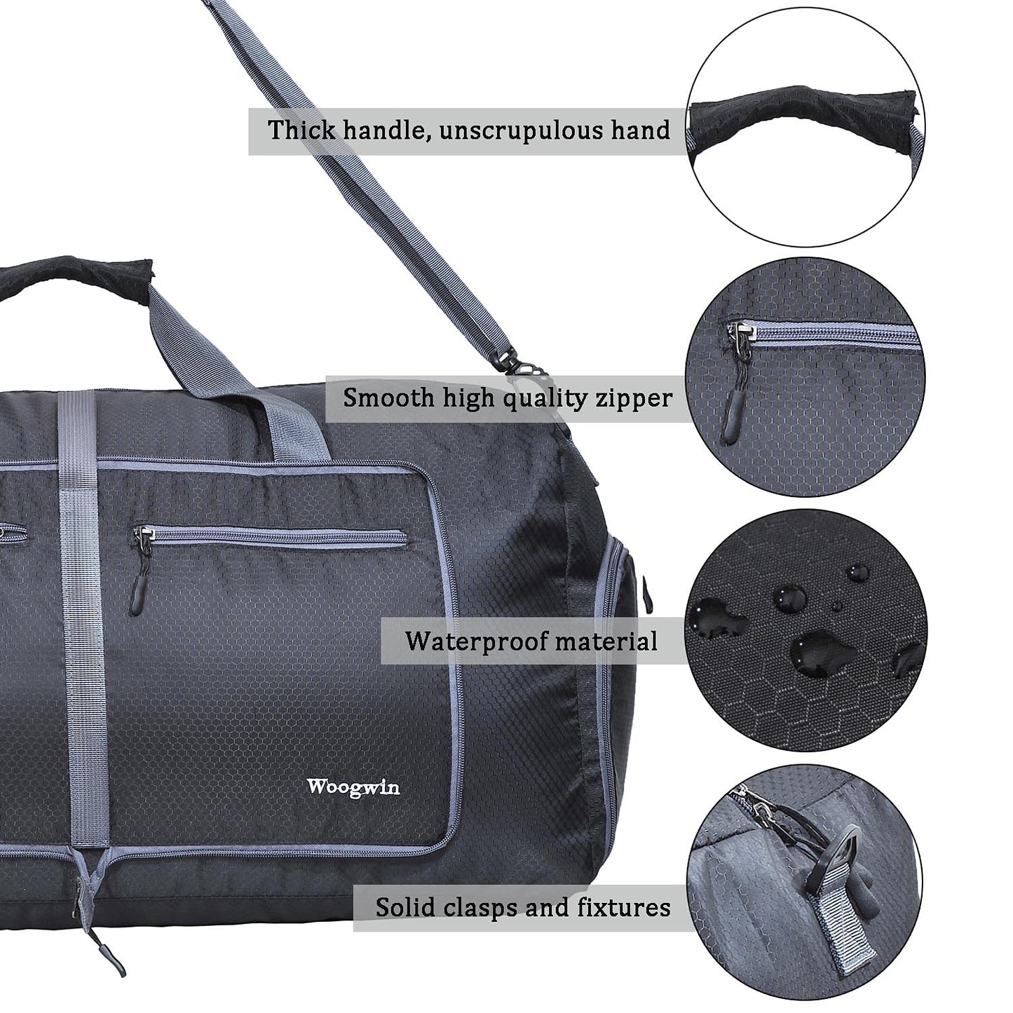 Woogwin Travel Duffel Bag Large Foldable Waterproof Overnight Bag for Beach Swim Bags Pool Sports Gym