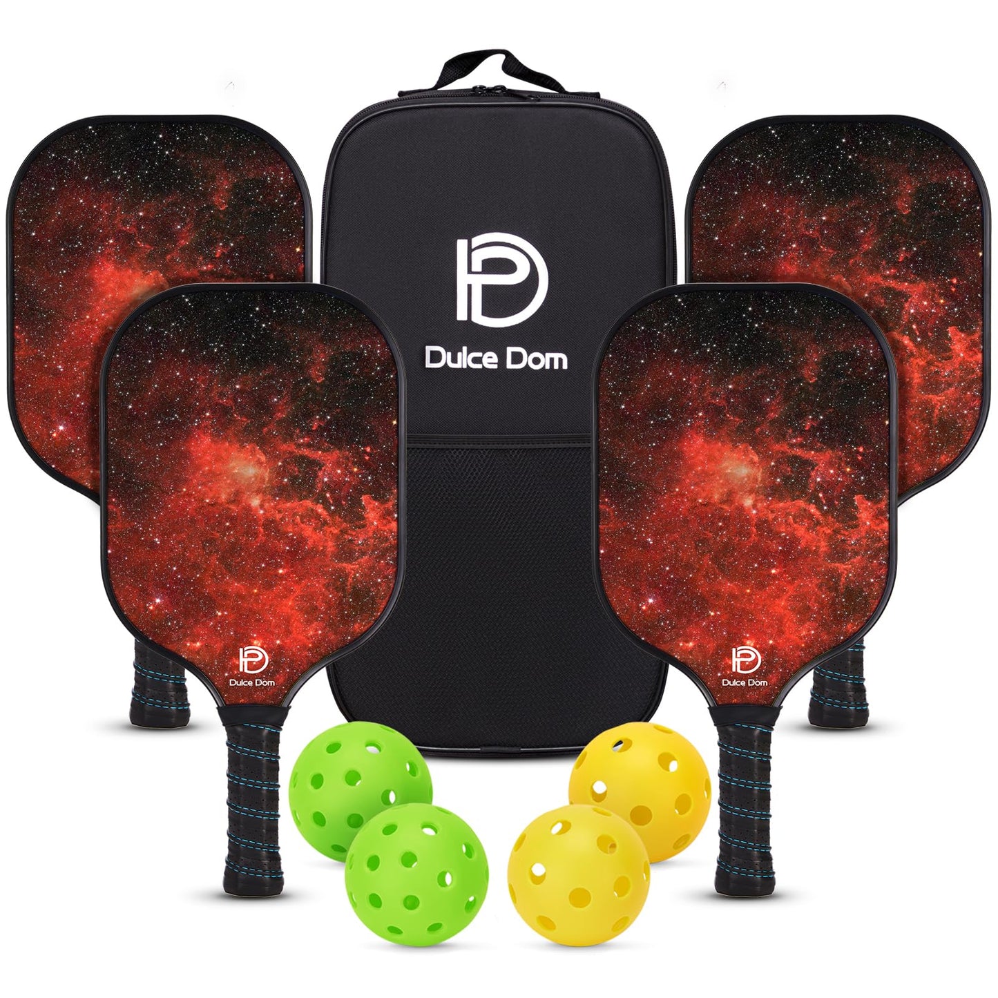 DULCE DOM Pickleball Paddles Set of 2/4 - USAPA Approved, Fiberglass/Carbon Fiber Pickleball Racket with 4 Indoor Outdoor Pickleball Balls and Pickleball Bag, Ideal Pickleball Training Equipment