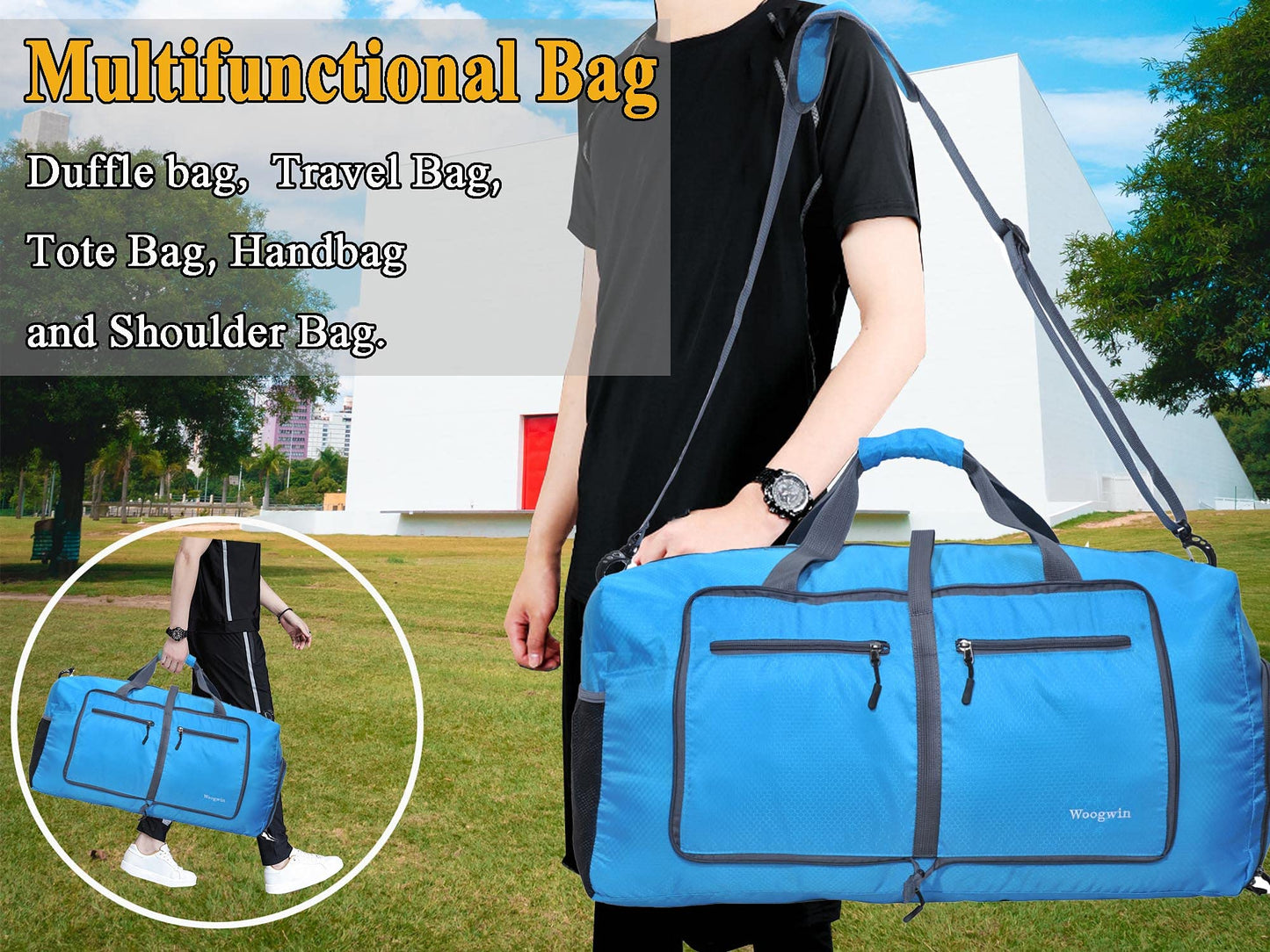 Woogwin Travel Duffel Bag Large Foldable Waterproof Overnight Bag for Beach Swim Bags Pool Sports Gym