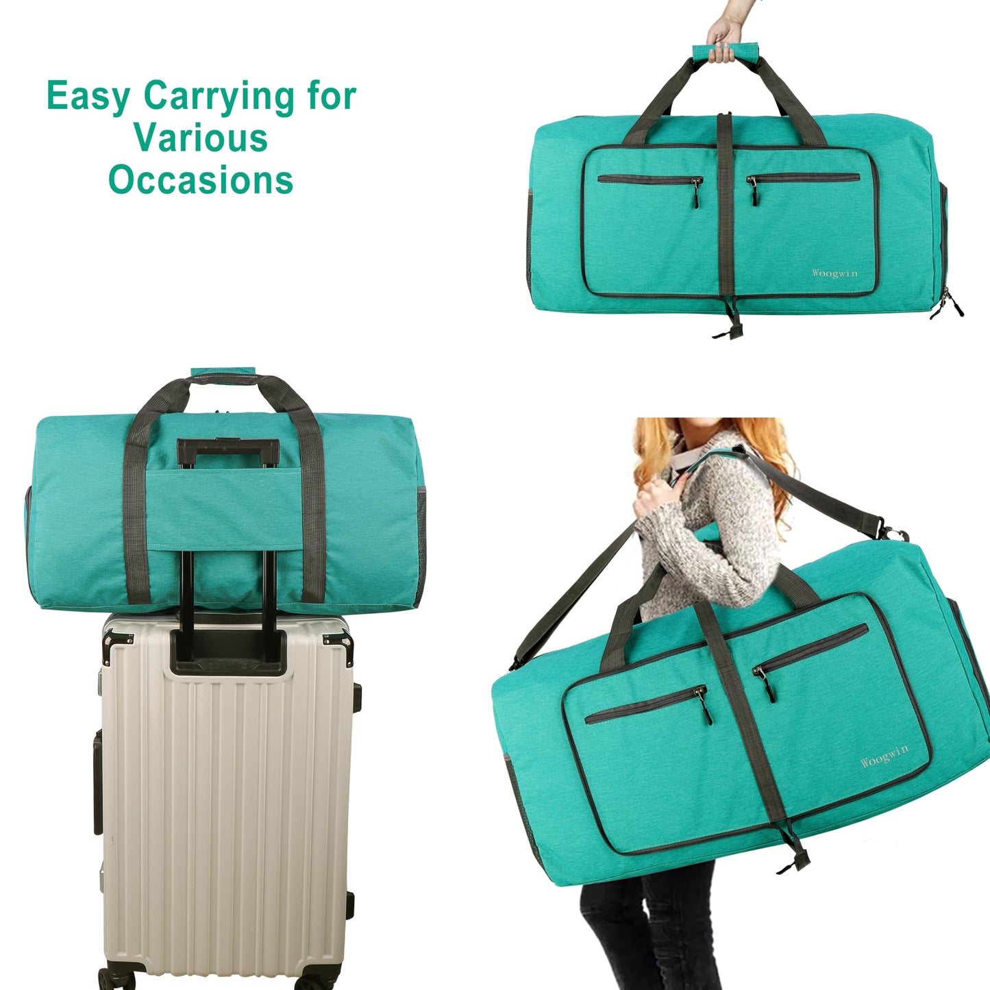 Woogwin Travel Duffel Bag Large Foldable Waterproof Overnight Bag for Beach Swim Bags Pool Sports Gym