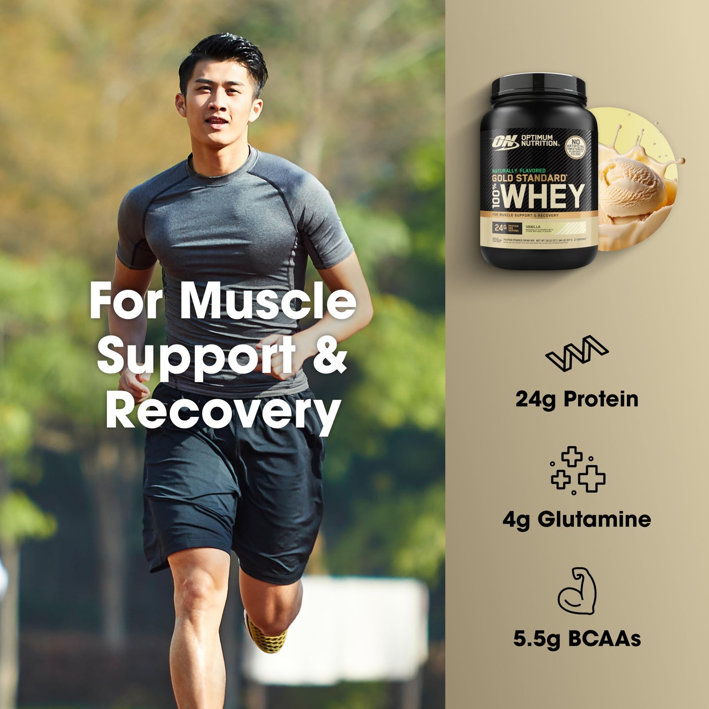 Optimum Nutrition Gold Standard 100% Whey Protein Powder, Vanilla Ice Cream, 1 Pound (Pack of 1)