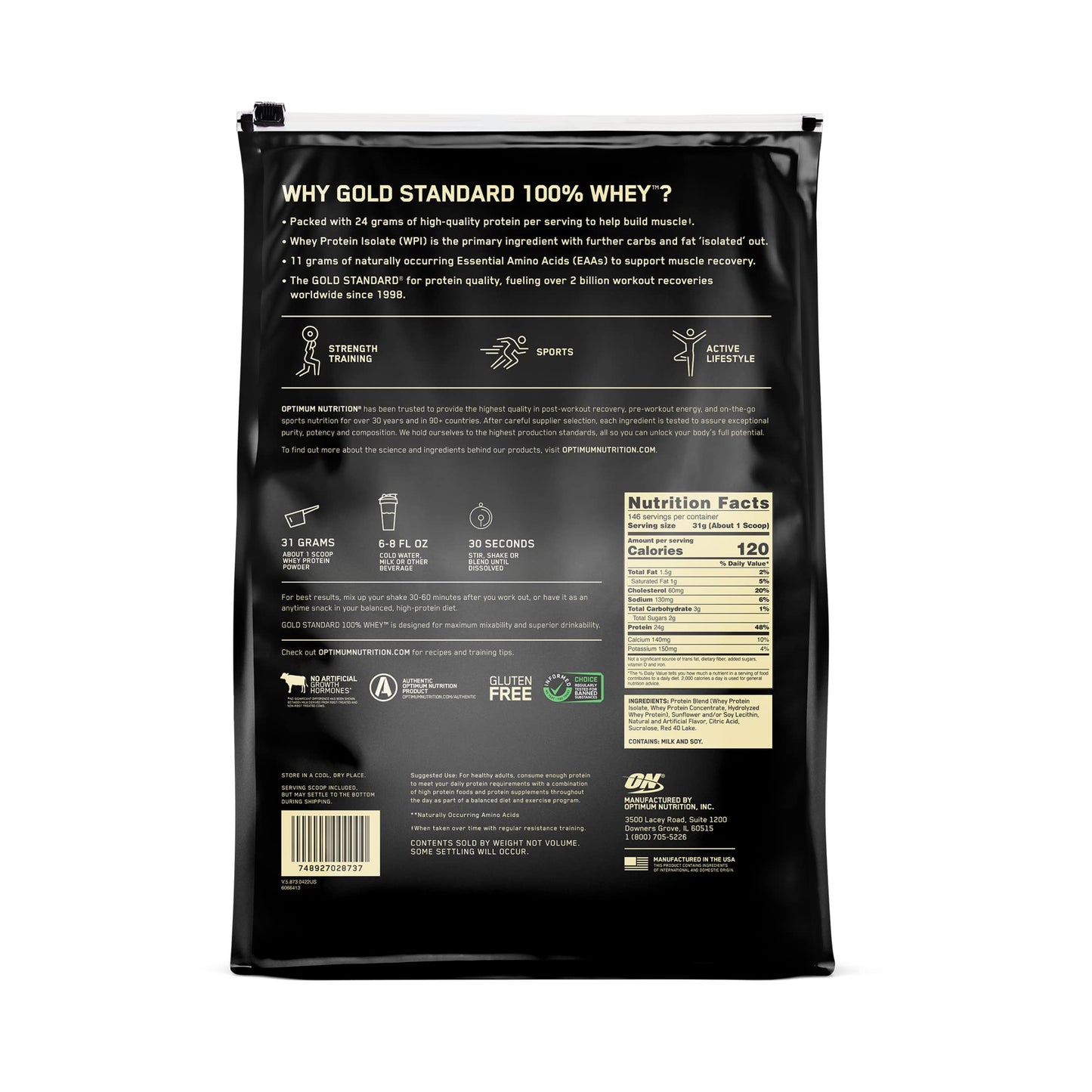 Optimum Nutrition Gold Standard 100% Whey Protein Powder, Vanilla Ice Cream, 1 Pound (Pack of 1)