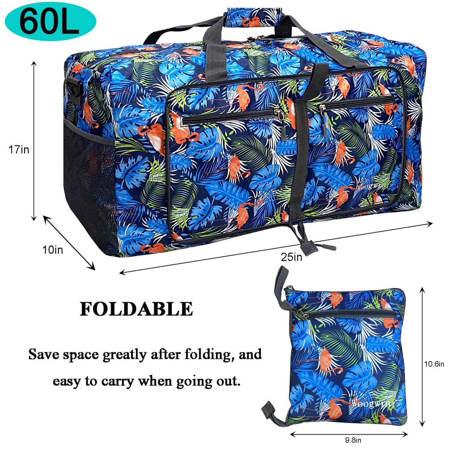 Woogwin Travel Duffel Bag Large Foldable Waterproof Overnight Bag for Beach Swim Bags Pool Sports Gym