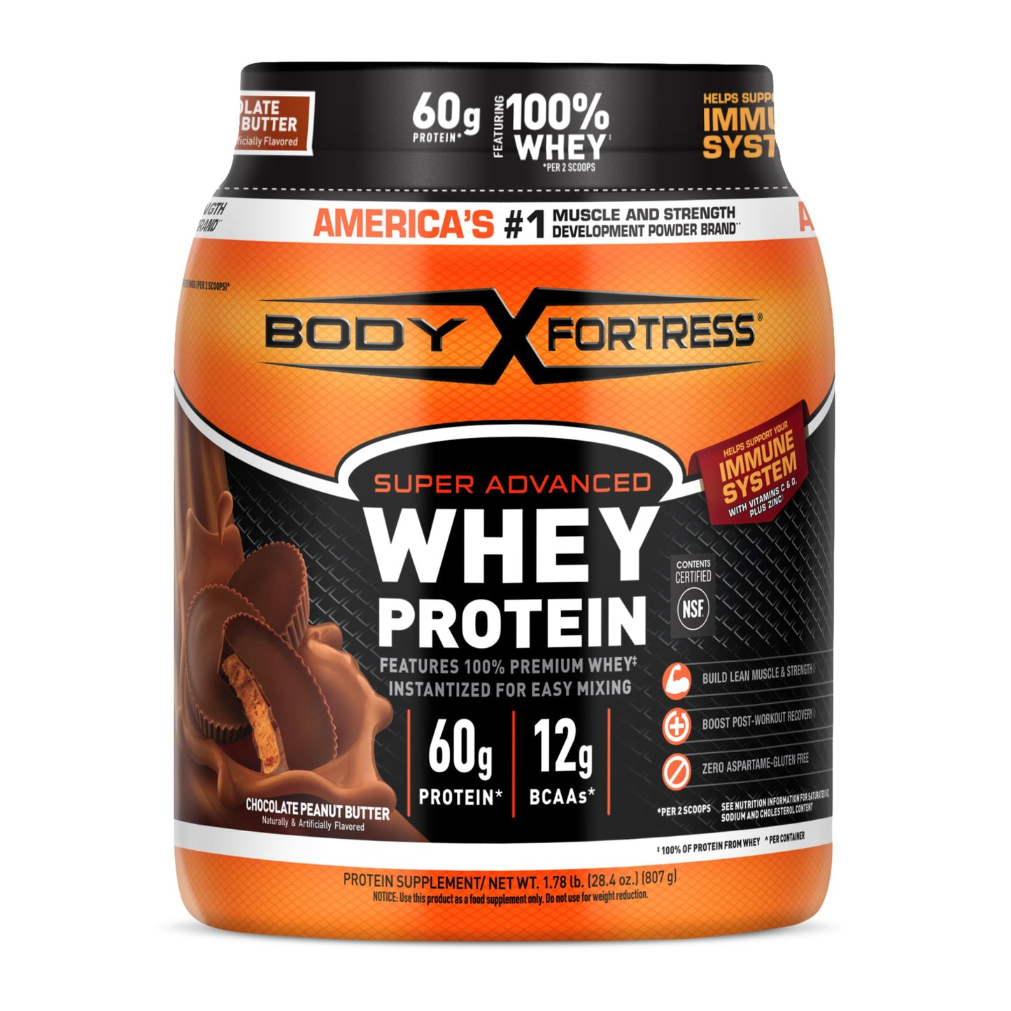 Body Fortress 100% Whey, Premium Protein Powder, Chocolate, 1.78lbs