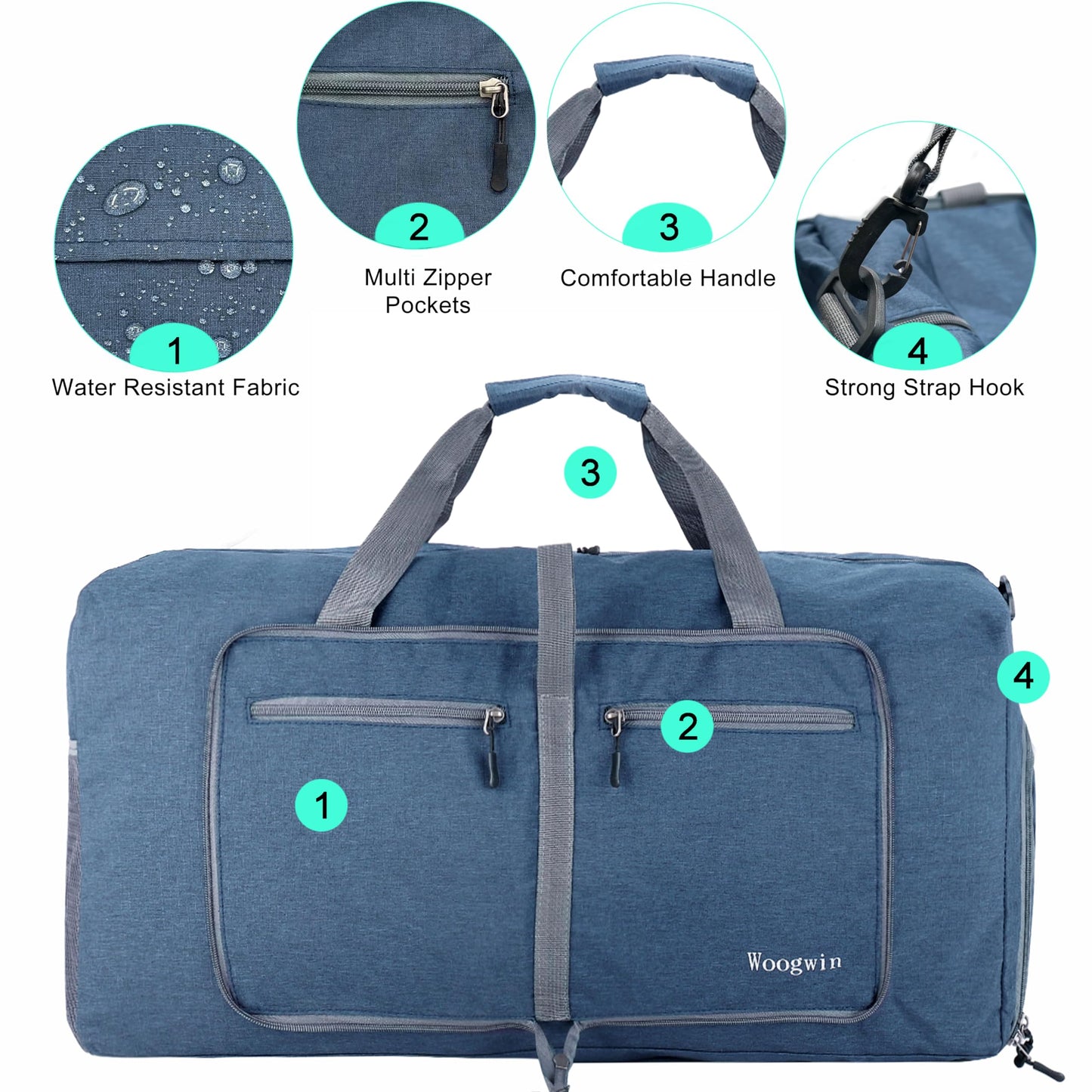 Woogwin Travel Duffel Bag Large Foldable Waterproof Overnight Bag for Beach Swim Bags Pool Sports Gym