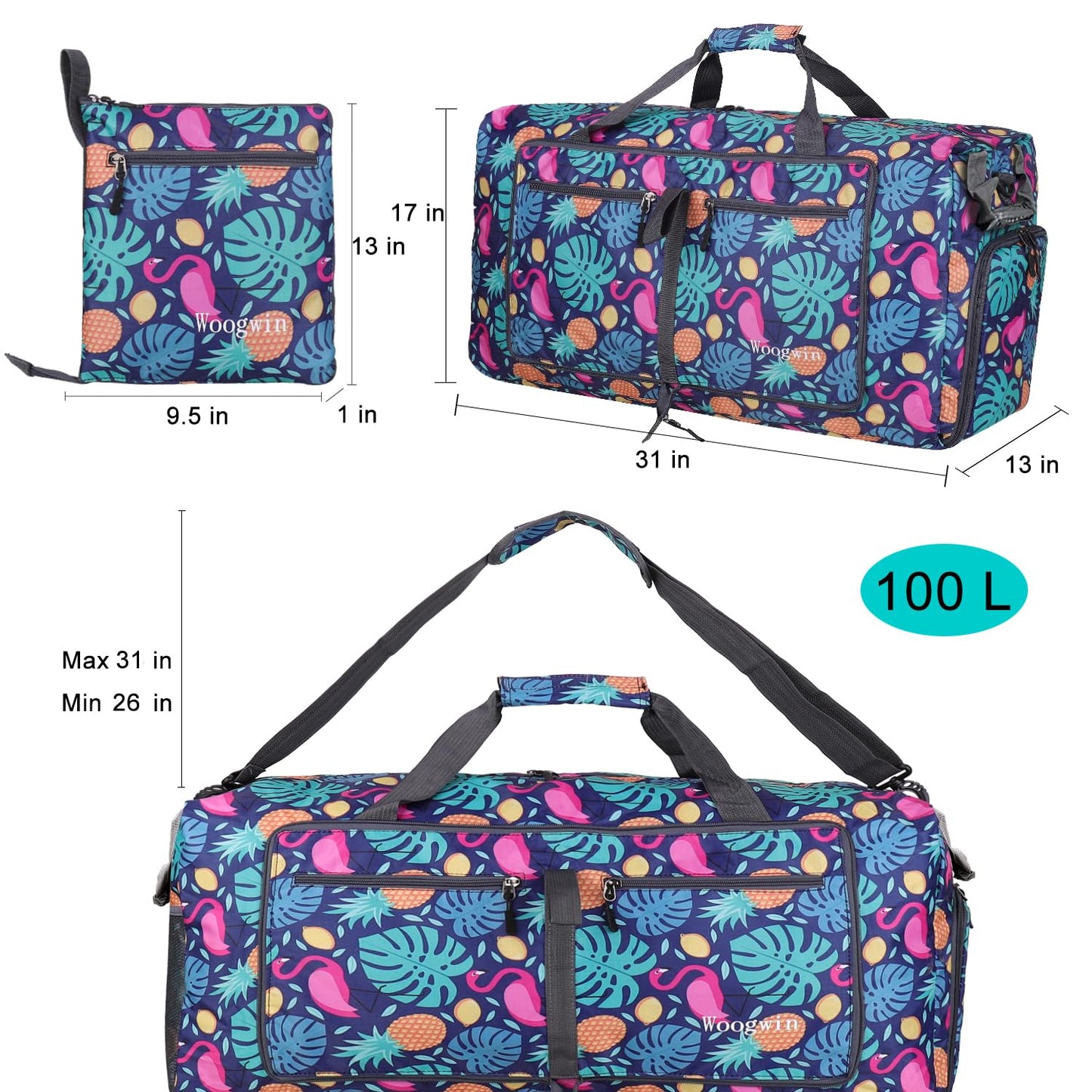 Woogwin Travel Duffel Bag Large Foldable Waterproof Overnight Bag for Beach Swim Bags Pool Sports Gym