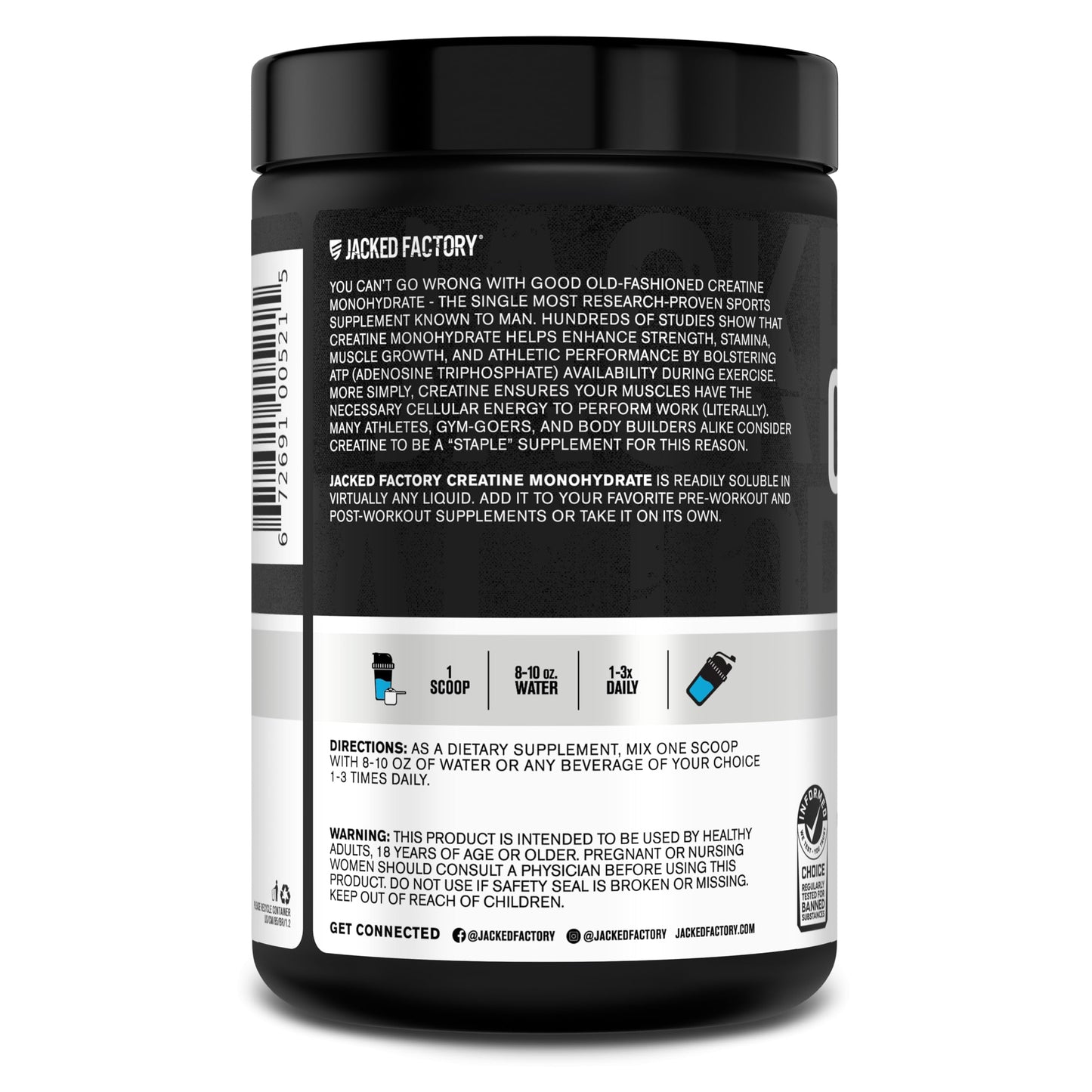 Jacked Factory Creatine Monohydrate Powder 150g - 5g Daily Creatine Supplement for Men and Women, Vegan-Friendly, Third-Party Tested - 30 Servings, Unflavored