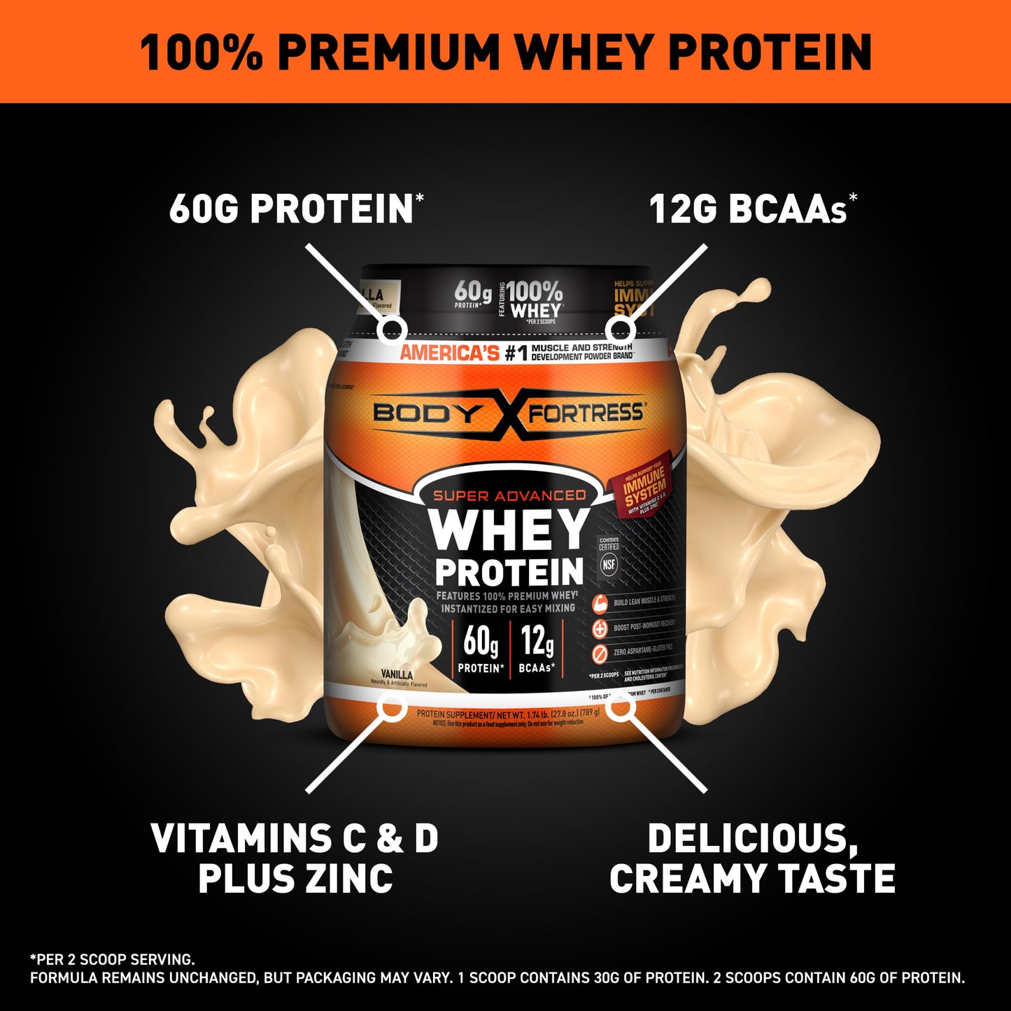 Body Fortress 100% Whey, Premium Protein Powder, Chocolate, 1.78lbs