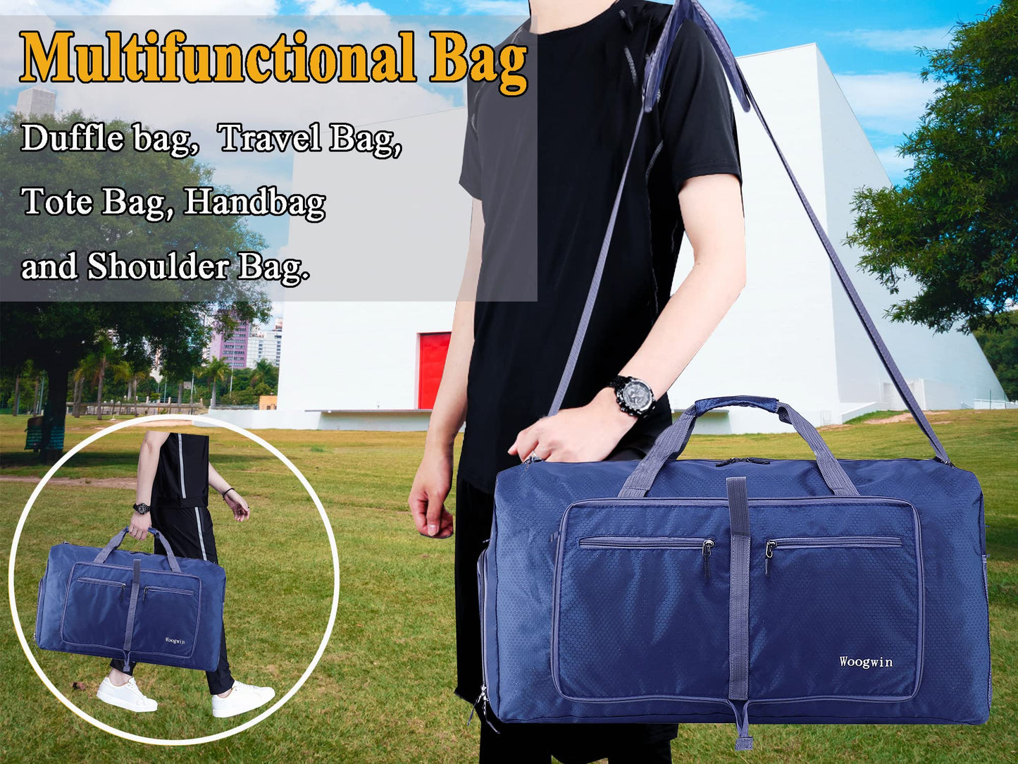 Woogwin Travel Duffel Bag Large Foldable Waterproof Overnight Bag for Beach Swim Bags Pool Sports Gym