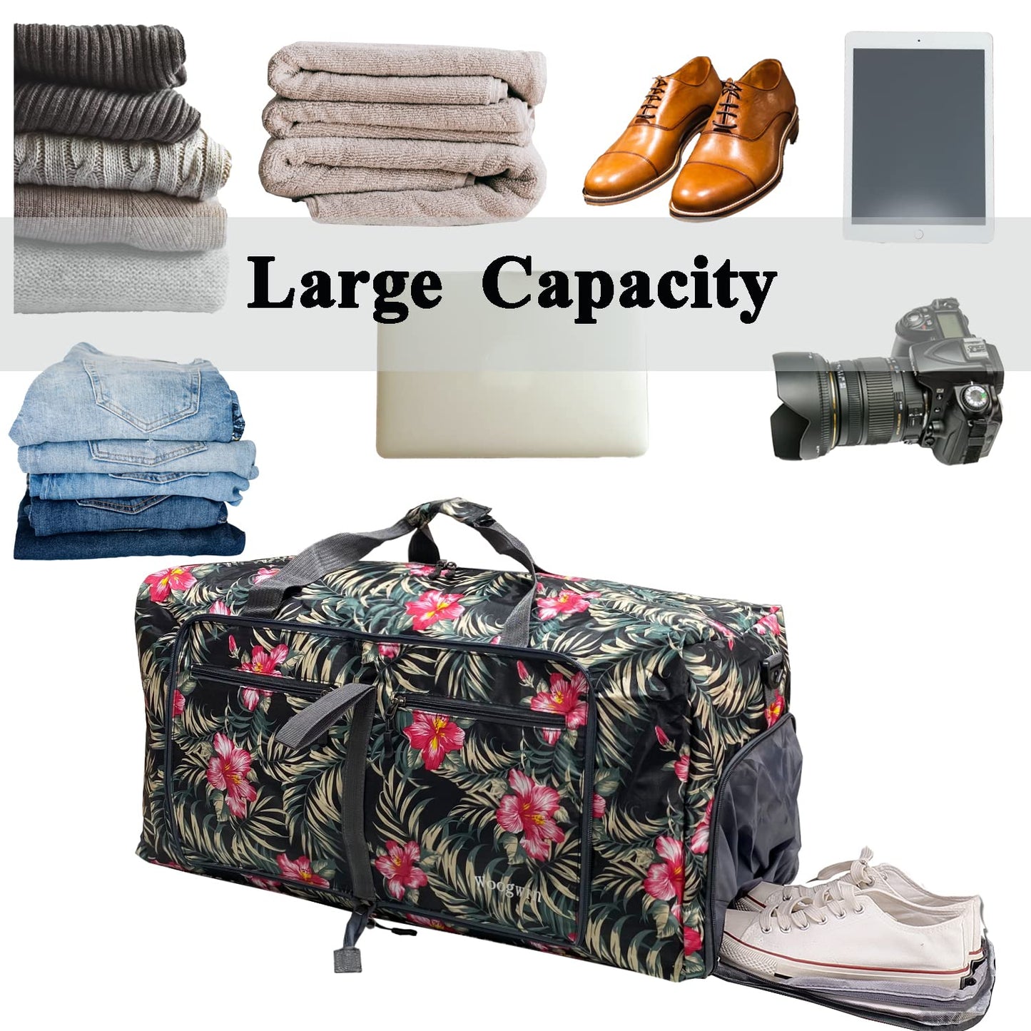 Woogwin Travel Duffel Bag Large Foldable Waterproof Overnight Bag for Beach Swim Bags Pool Sports Gym