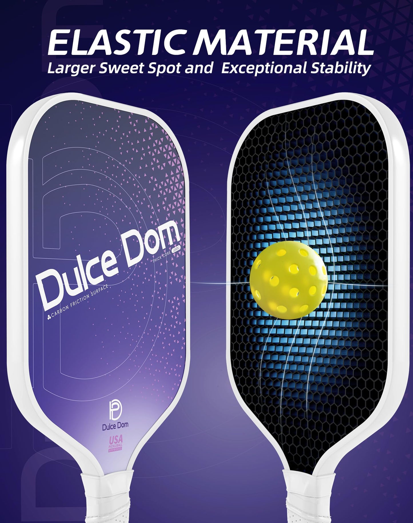 DULCE DOM Pickleball Paddles Set of 2/4 - USAPA Approved, Fiberglass/Carbon Fiber Pickleball Racket with 4 Indoor Outdoor Pickleball Balls and Pickleball Bag, Ideal Pickleball Training Equipment