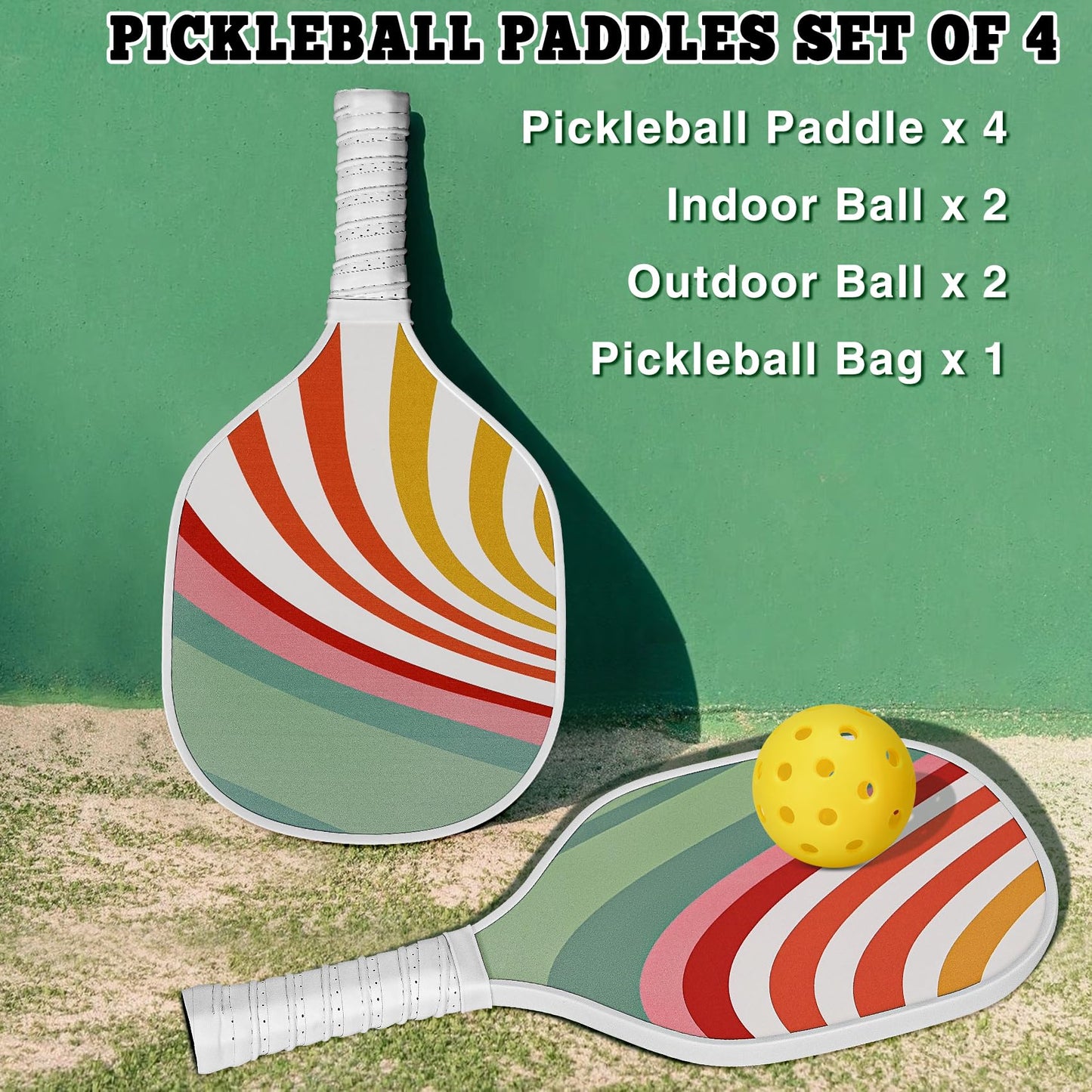 DULCE DOM Pickleball Paddles Set of 2/4 - USAPA Approved, Fiberglass/Carbon Fiber Pickleball Racket with 4 Indoor Outdoor Pickleball Balls and Pickleball Bag, Ideal Pickleball Training Equipment