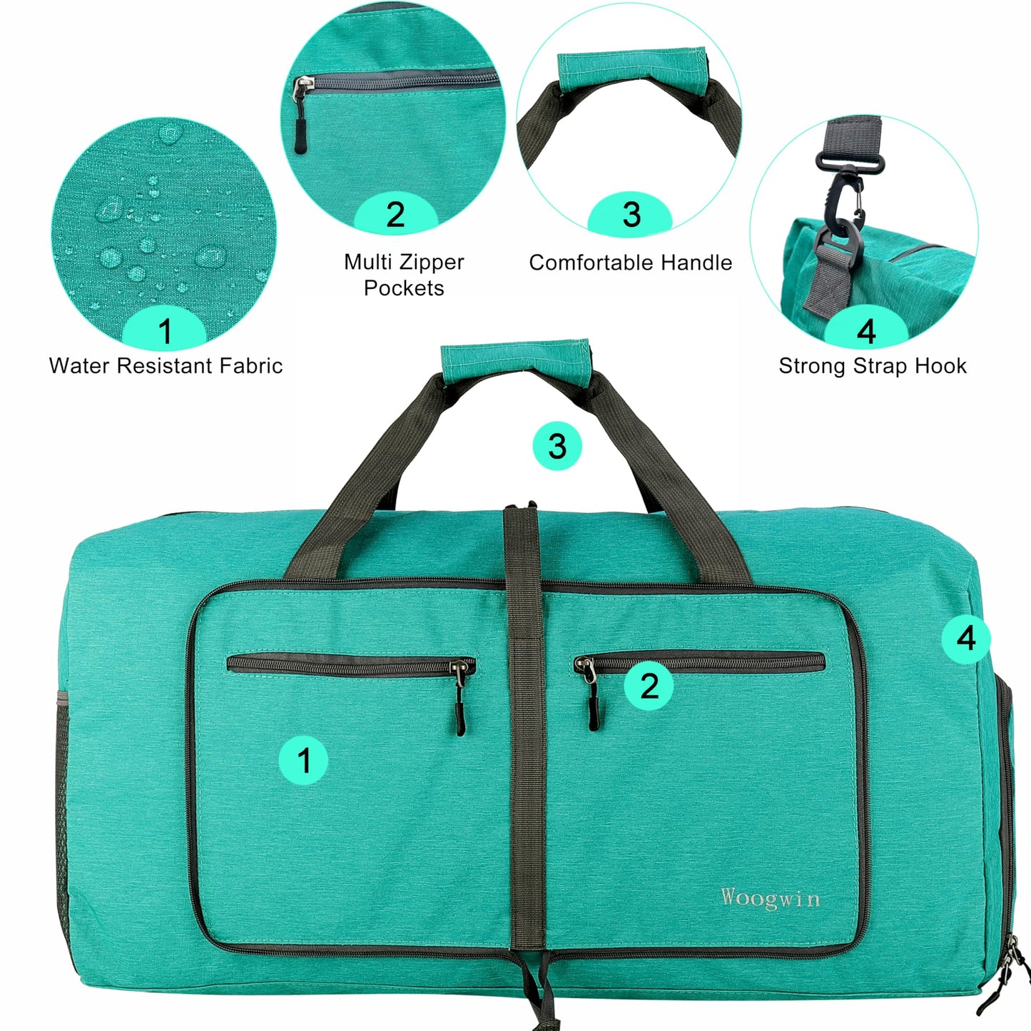 Woogwin Travel Duffel Bag Large Foldable Waterproof Overnight Bag for Beach Swim Bags Pool Sports Gym