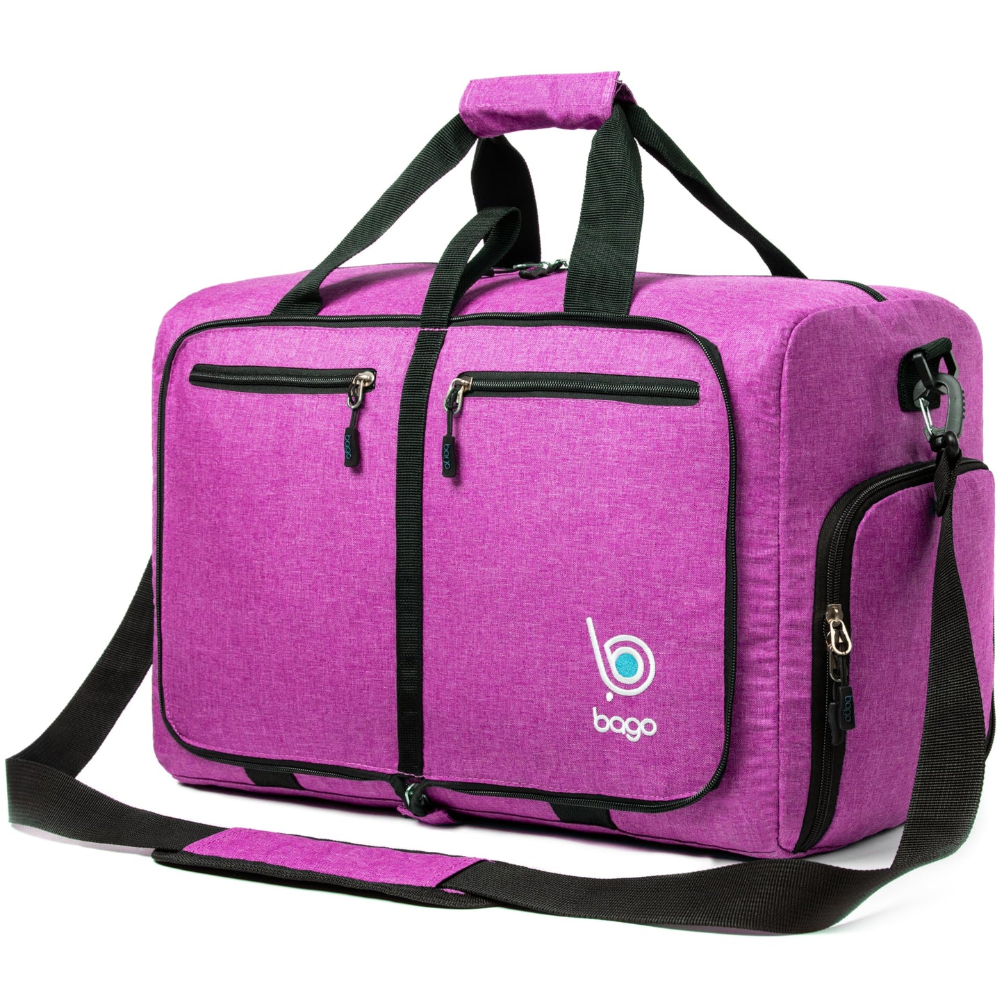 Bago Foldable Duffel Bags for Traveling Women & Men - 40L Sports Packable Duffle Bag for Travel with Shoe Compartment - Water Repellant, Heavy Duty, Lightweight Folding & Collapsible (SnowPink)