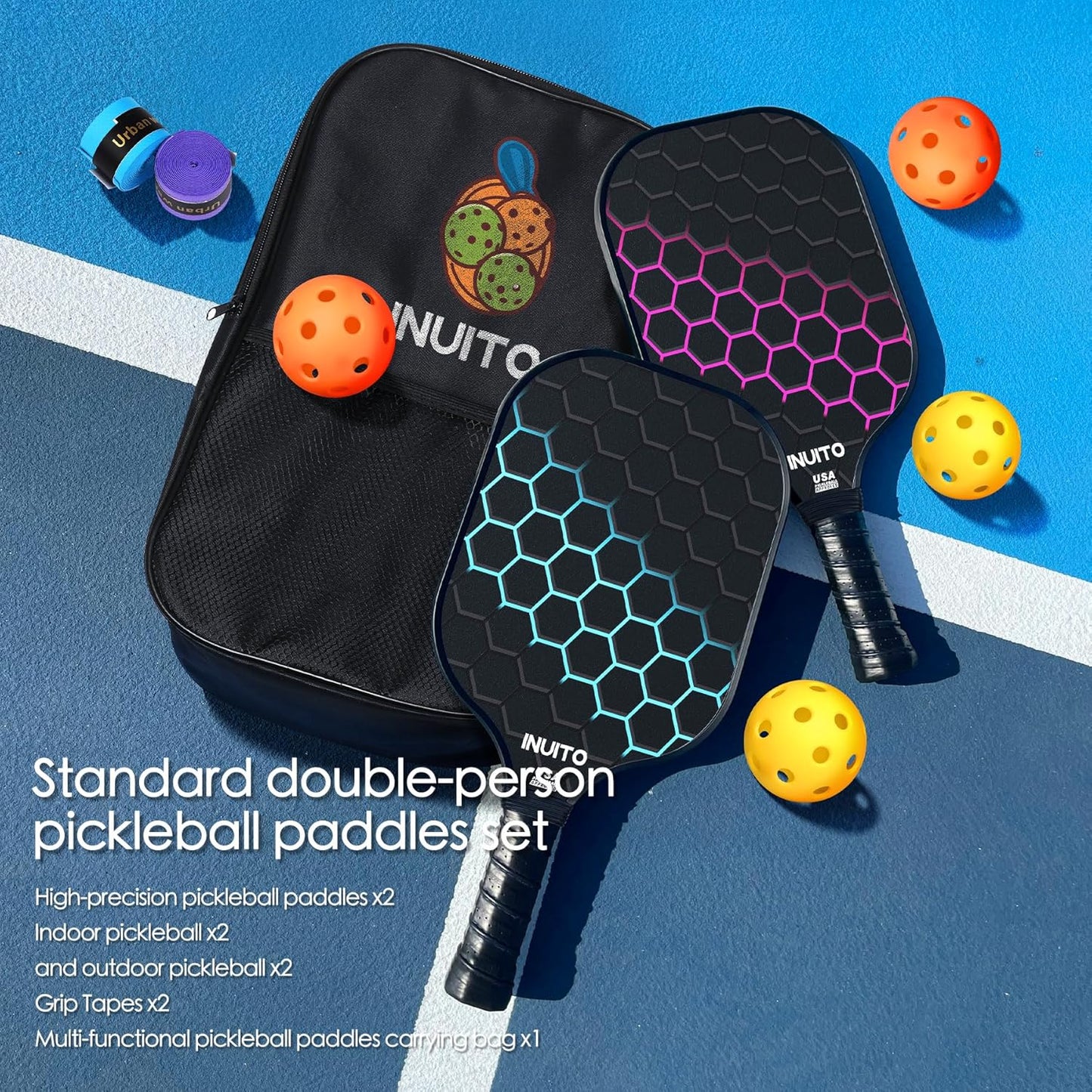 Pickleball Paddles, Pickleball Paddles Set of 2. 16mm Thick Paddle with Pickleball Bag. Large Sweet Spot Pickle Ball Paddle Set for Men Women. Pickleball Racket Set of 2.