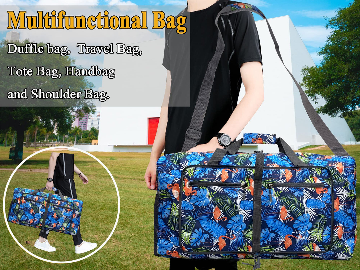 Woogwin Travel Duffel Bag Large Foldable Waterproof Overnight Bag for Beach Swim Bags Pool Sports Gym